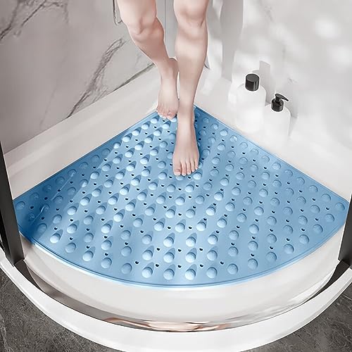IXMLDAXD Dusche, Dreieckige Duschmatten, rutschfeste Badematte mit starken Saugnäpfen und Abflusslöchern for Badewannen und Badezimmer, maschinenwaschbar(Blue,80 * 80cm) von IXMLDAXD