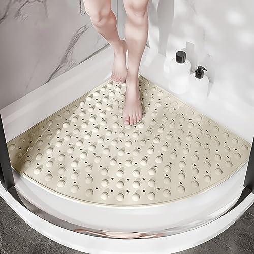 IXMLDAXD Dusche, Dreieckige Duschmatten, rutschfeste Badematte mit starken Saugnäpfen und Abflusslöchern for Badewannen und Badezimmer, maschinenwaschbar(Khaki,54 * 54cm) von IXMLDAXD