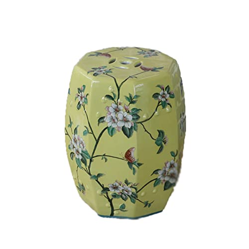 IXMLDAXD Keramikbänke, Bemalter Frisiertisch- und Schuhwechselhocker im europäischen Retro-Stil, handbemalter Kleiner Trommelhocker aus frischer Keramik, bestickter Pier aus Porzellan.(Yellow) von IXMLDAXD