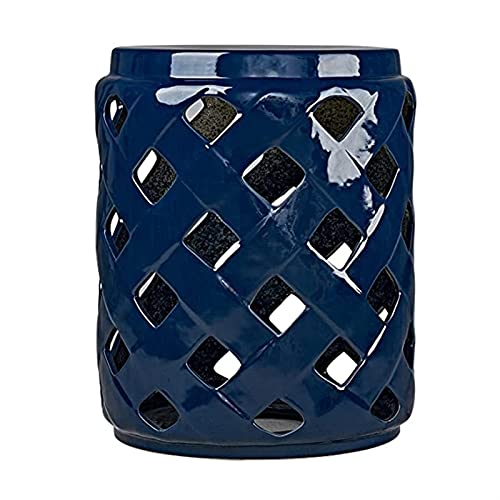 IXMLDAXD Keramikbänke, Schwerer Gitter-Gartenhocker aus Keramik, blau, for dekorative Beistelltische im Innen- und Außenbereich von IXMLDAXD