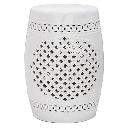 IXMLDAXD Keramikbänke, Trommelhocker im chinesischen Stil, Keramikhocker im neuen amerikanischen Stil, runder Pier und weicher Hocker, Glücks-Porzellanhocker mit vierblättrigem Kleeblatt.(White) von IXMLDAXD