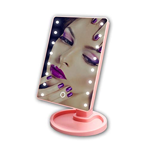 IXMLDAXD Kosmetikspiegel, LED-Desktop-Schminkspiegel-Design, 22 Lichter, dimmbar, Multifunktions-Touch-Schalter, ultraklarer Desktop-Spiegel mit Vergrößerung(Pink) von IXMLDAXD