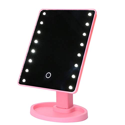 IXMLDAXD Kosmetikspiegel, Schminkspiegel mit 16 LEDs, Kosmetikspiegel Touch-Dimmer-Schalter, batteriebetriebener Ständer for die Tischplatte(Pink) von IXMLDAXD