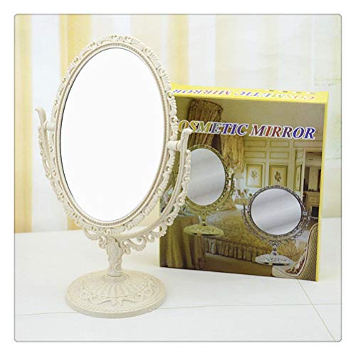 IXMLDAXD Kosmetikspiegel, Schminkspiegellampe Retro Schminkspiegel Desktop Drehbarer Spiegel Doppelseitiger Vergrößerungs-Desktop-Ovalspiegel(Beige) von IXMLDAXD