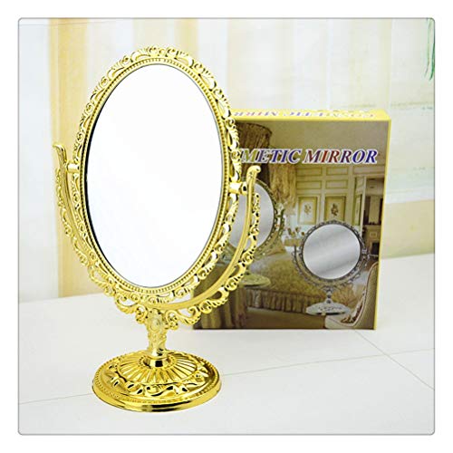IXMLDAXD Kosmetikspiegel, Schminkspiegellampe Retro Schminkspiegel Desktop Drehbarer Spiegel Doppelseitiger Vergrößerungs-Desktop-Ovalspiegel(Gold) von IXMLDAXD