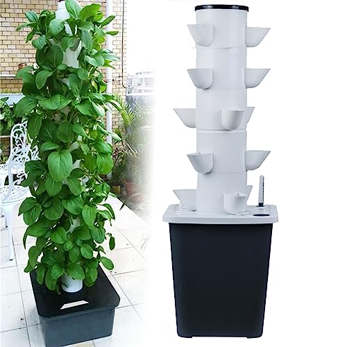 IXMLDAXD Wasserpflanzen, Hydroponics Tower Garden Hydroponisches Anbausystem – Züchten Sie Kräuter, Obst und Gemüse mit Timer, Pumpe Netztöpfen(25holes) von IXMLDAXD