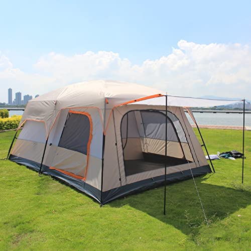 IXMLDAXD Zelt, Große Familien-Campingzelte for 5–8 Personen for Festivals, Wandern mit Wohnzimmer und separaten Räumen. 4-Jahreszeiten-Zelte, großes Familien-Schutzzelt(Khaki,320 * 220 * 195cm) von IXMLDAXD