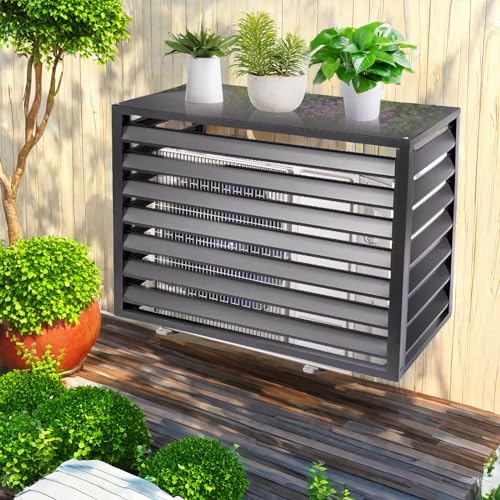 Kondensatorabdeckung, Aluminium Air Conditioning Rack Privacy Fence Outdoor Condenser Protective Cover Foliage Wee(Grey With Top,110x60x80cm) von IXMLDAXD