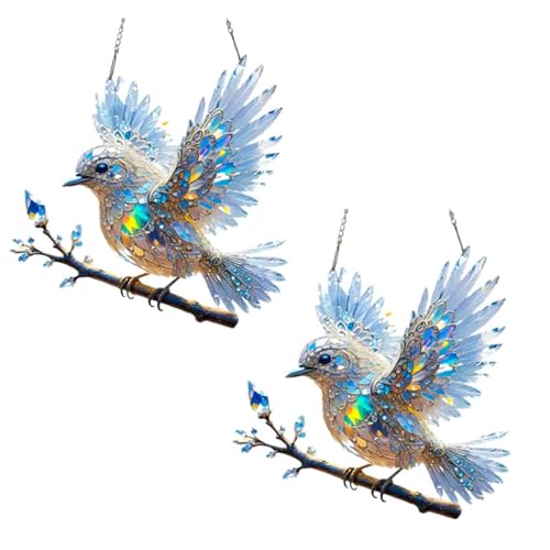 Crystal Sky Bluebird Gebeizte Kunst Ornament 20,3 cm, Acryl Bluebird Ornament Strahlendes Vogel-Design Buntglas-Dekorationen für Fenster zum Aufhängen, Vogelliebhaber-Geschenke, einfach aufzuhängen von IXPIUZB