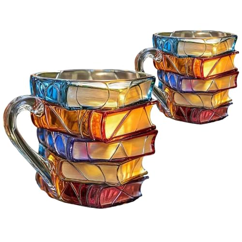 IXPIUZB Buchbecher für Buchliebhaber, 3D, bemalte Buchtasse, originelle Kaffeetassen, 325 ml, handbemalte Kaffeetassen, stapelförmige Kaffeetassen verleihen Ihrem Getränk einen wunderbaren von IXPIUZB