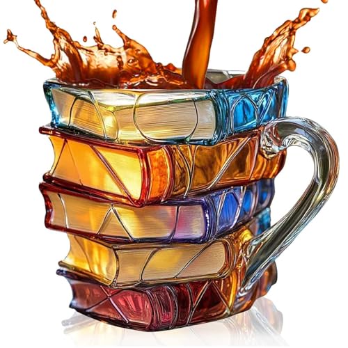IXPIUZB Buchbecher für Buchliebhaber, 3D, bemalte Buchtasse, originelle Kaffeetassen, 325 ml, handbemalte Kaffeetassen, stapelförmige Kaffeetassen verleihen Ihrem Getränk einen wunderbaren von IXPIUZB