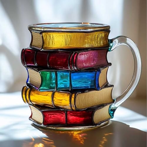 IXPIUZB Gemalte Buchtasse, 325 ml, 3D-bemalte Bücher, Kaffeetasse, einzigartige bunte Harzbücher, stapelbar, Kaffeetasse, Büchertee, Teesammlung, Geschenke für Leser, Bibliothekare, Literaturliebhaber von IXPIUZB