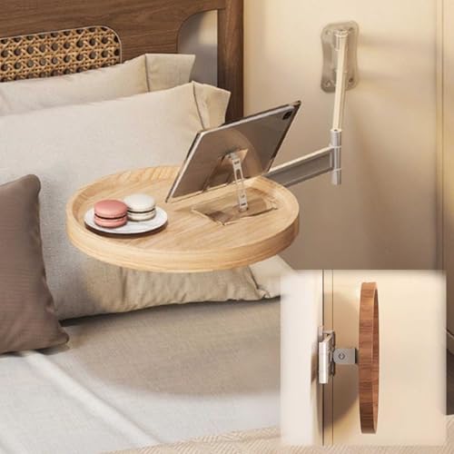 IXPIUZB Klapptisch zur Wandmontage, kleines rundes Tablett, zusammenklappbarer Wandschreibtisch, einziehbarer Wandtisch für Bettregal, Holz, Klapptisch, Couchtisch für Schlafzimmer, Wohnzimmer von IXPIUZB