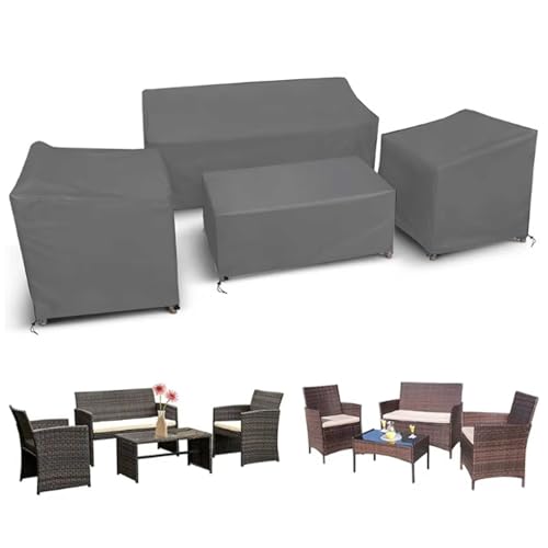 IXPIUZB Möbelabdeckungen für den Außenbereich, 4-teiliges Set, wasserdichte Möbelabdeckung mit Verschluss, winddichte Schnallenriemen, Outdoor-Rattanstuhl, Korbgeflecht, Sofa, Couchtisch, Terrasse von IXPIUZB