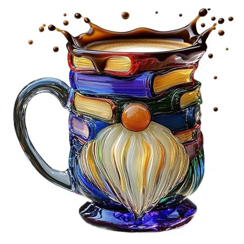 Kaffeebecher mit Buchmotiv, Buntglas, 3D-Gemaltes Glas, Buchtasse für heiße oder kalte Gebrühe, bunte Glasbücher, stapelförmige Kaffeetasse, Geschenke für Buchliebhaber, Leser, Bibliothekare von IXPIUZB