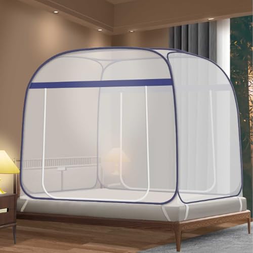 Pop-Up-Moskitonetz für Bett mit Unterseite, einfaches Pop-Up-Bettzelt mit 2 Moskitonetz-Öffnungen, vollständiges Design mit ultrafeinem Netz, für Indoor/Outdoor, Camping, Reisebetthimmel von IXPIUZB