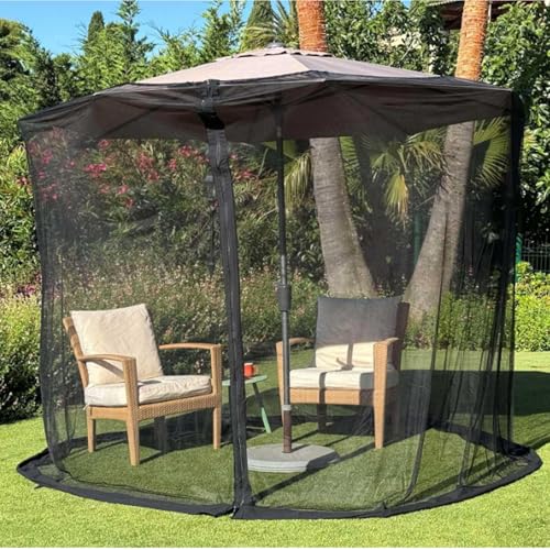 Regenschirmnetz für Outdoor-Regenschirme, freischwingende Terrassenschirme, Moskitonetz, Polyester-Netz, mit Reißverschluss-Tür und verstellbarem Seil, passend für Regenschirme und Terrassentische von IXPIUZB
