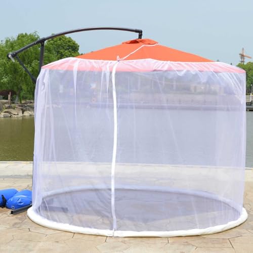 Regenschirmnetz für Outdoor-Regenschirme, freischwingende Terrassenschirme, Moskitonetz, Polyester-Netz, mit Reißverschluss-Tür und verstellbarem Seil, passend für Regenschirme und Terrassentische von IXPIUZB