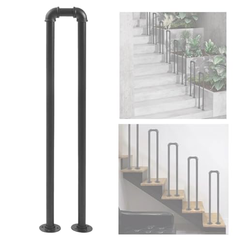 Treppengeländer Innen, Geländer Treppe Metall 35–110 Cm Seitlich Montierte Handläufe Schwarzes Schmiedeeisengeländer Treppenhandlauf Für Balkon, Flur, Dachboden, Innen- Und Außen (100CM) von IXPIUZB
