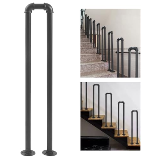 Treppengeländer Innen Schwarz, Treppengeländer Außen U Form Geländer Außen Modern Metall Handlauf Treppe Treppenhandlauf Innen Für Balkon Terrasse Veranda, Handlauf Geländer Aussen (75CM) von IXPIUZB