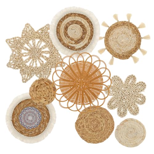 9 Set Boho Wandkörbe Dekor Gewebtes Wandkorb-Set Hängende Gewebte Wandkörbe Boho Dekoration Seegras Rattan Geflecht Boho Wanddekoration für Bauernhaus, Schlafzimmer, Wohnzimmer von IXTIX