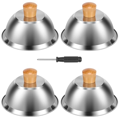 IXTIX 4 STK Edelstahl Burgerglocke für Grillplatten 16,2 * 16,2 * 6,6cm Anti-Schmelz-Käsedeckel mit Anti-Verbrühungsgriff Burgerdeckel für Hamburgersteaks und Speck von IXTIX