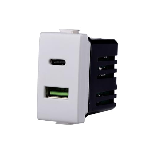 IXTRIMA 2-in-1 USB-Ladebuchse Typ A + Typ C, kompatibel mit Bticino Matix 5 VDC 3,1 A, Weiß, Touch-Steuerung, 16 A, IP20, Kunststoff, Panel-Montage, 5 V DC, 1 Weg, Schraubklemme, 1 Stück von IXTRIMA