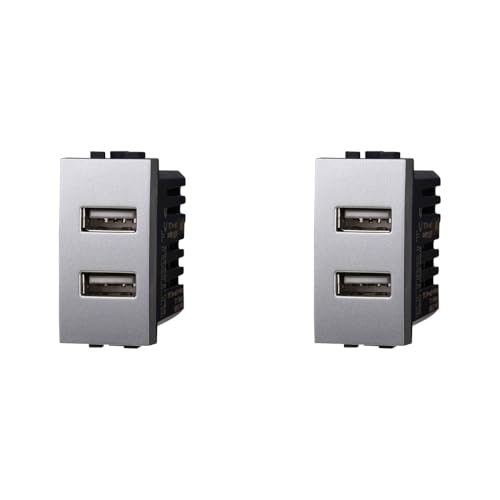 IXTRIMA Dual USB Ladegerät Modul 5V 2.1A - 2 USB-A Ports Farbe Grau Kompatibel mit Bticino Living Light/International 2 Stück von IXTRIMA