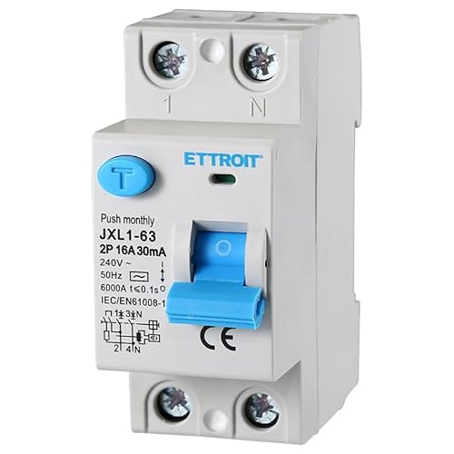 Reiner Fehlerstromschutzschalter 16A 2-polig 2P 220V 6kA 30mA 2 DIN-Module RCCB C16 von IXTRIMA