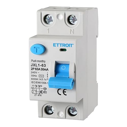 Reiner Fehlerstromschutzschalter 63A 2-polig 2P 220V 6kA 30mA 2 DIN-Module RCCB C63 von IXTRIMA