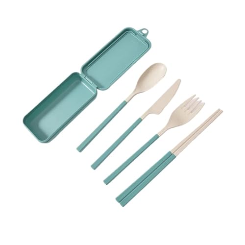 IXYFFRQO 4-teiliges tragbares Weizenstroh-Geschirr, abnehmbares Besteck, Reisegeschirr, Picknick-Besteck-Set(Light Green-1) von IXYFFRQO
