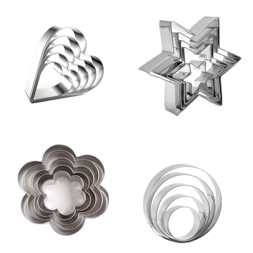 IXYFFRQO 5-teiliges Set Ausstechformen Backformen Sternform Herzform Blütenform Rund Eckig Küchenhelfer(Silver Flower 5PC) von IXYFFRQO