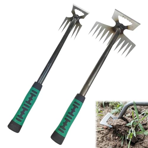 IXYHKB 2 Stück Gartenarbeit Hand Unkrautstecher, 6 Zähne und 11 Zähne Gartenwerkzeug Unkraut Entferner Gerät mit Stiel Edelstahl Unkrautstecher Gartengeräte Profi Trimmer Unkraut Geeignet zum Jäten von IXYHKB