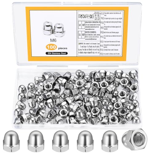 100 Stück Hutmuttern M6 Edelstahl Hutmuttern Hohe Form Set, Kappenmuttern, Sechskant Hutmutter Hohe Form Set für Schrauben Gewindestangen Muttern(M6) von IYEREER