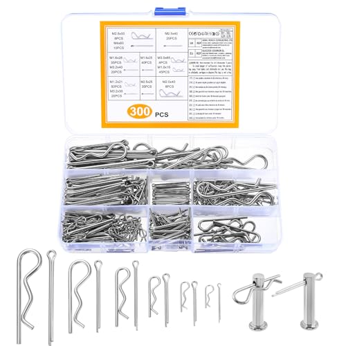 300 Stück Edelstahl Splinte Sortiment Kit und R Clips Set, Federsplinte, R Förmiger Federstecker Sets, Edelstahl Sicherungssplinte, Klappsplinte, Splint Set für Autos Wohnmobile Gartengeräte von IYEREER