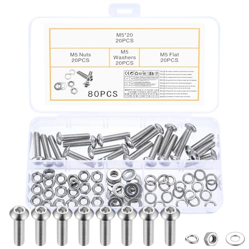 80 Stk M5 Schrauben Set, Linsenkopfschrauben m5 x 20 mm Edelstahlschrauben Muttern Set, Innensechskantschrauben mit Muttern Unterlegscheiben Set, Gewindeschrauben Set, Maschinenschrauben Sortiment von IYEREER