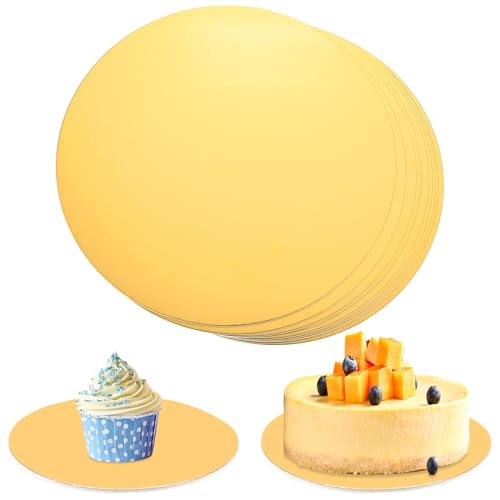 10 Stück Tortenplatte Pappe, Tortenunterlage Rund 25cm, Cake Boards Gold, Wiederverwendbar Kuchenplatte Rund Cakeboard Rund Tortenboden für Transport Kuchen Torten Dessert (Gold) von IYEREER