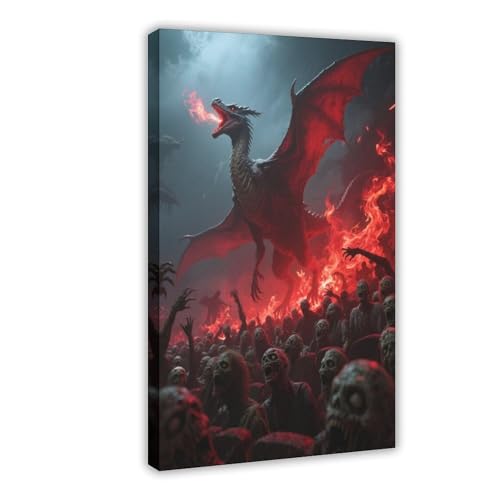 IYQTAGGH Flammenbühne Quetzalcoatlus (3) Leinwandposter Schlafzimmer Dekor Landschaft Büro Zimmer Dekor Geschenk 40 x 60 cm von IYQTAGGH