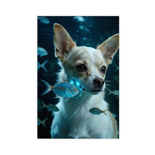 IYQTAGGH Leinwand-Poster, Motiv: Chihuahua und Fisch (1) von IYQTAGGH
