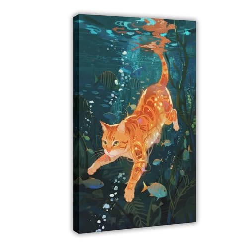IYQTAGGH Leinwandposter, Motiv: Orangene Katze in der Tiefsee (3) von IYQTAGGH