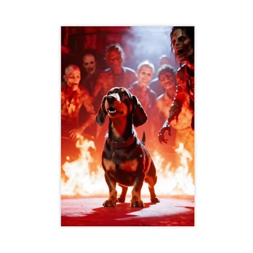 Leinwand-Poster, Motiv: Dackel auf der Flamme (1), Schlafzimmer, Landschaft, Büro, Raumdekoration, Geschenk, 50 x 75 cm von IYQTAGGH