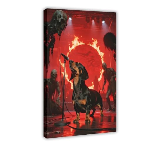 Leinwand-Poster, Motiv: Dackel auf der Flamme (2), Schlafzimmerdekoration, Landschaft, Büro, Raumdekoration, Geschenk, 30 x 45 cm von IYQTAGGH