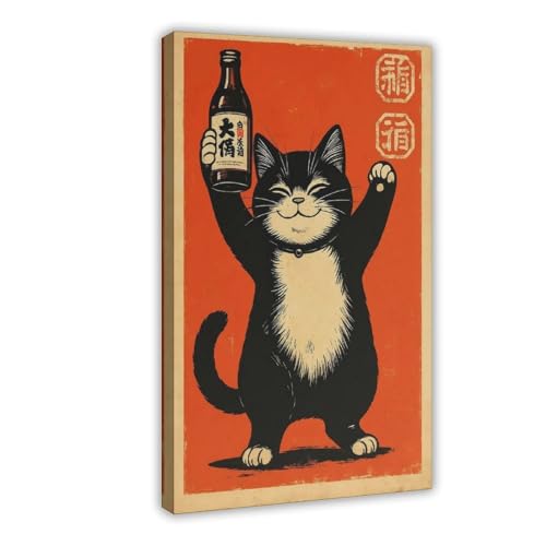 IYTAFGYT Anime-Druck mit Sake-Katze, Leinwand-Poster, Wandkunstdruck, Bild, Gemälde, 20 x 30 cm von IYTAFGYT
