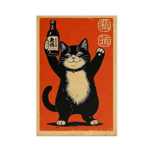 IYTAFGYT Anime-Druck mit Sake-Katze, Leinwand-Poster, Wandkunstdruck, Bild, Gemälde, 30 x 45 cm von IYTAFGYT