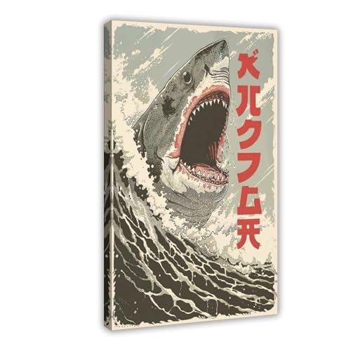 IYTAFGYT Kunstdruck auf Leinwand, Motiv: Hai-Angriff, Cartoon-Druck, Wandkunstdruck, Bild, Gemälde, 20 x 30 cm von IYTAFGYT