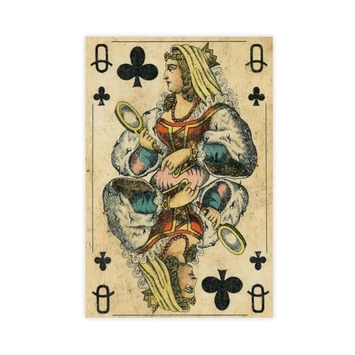 IYTAFGYT Kunstdruck auf Leinwand, Motiv: Königin der Clubs, Vintage-Spielkarte, 30 x 45 cm IYTAFGYT Kunstdruck auf Leinwand, Motiv: Königin der Clubs, Vintage-Spielkarte, 30 x 45 cm von IYTAFGYT