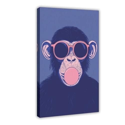 IYTAFGYT Kunstdruck auf Leinwand, Motiv: Neon-Affe mit Sonnenbrille und Kaugummi, 50 x 75 cm von IYTAFGYT