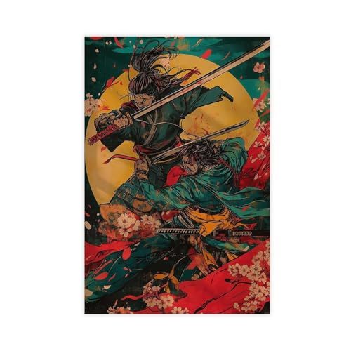 IYTAFGYT Leinwand-Poster, Motiv: Samurai-Schlacht, japanisch, 40 x 60 cm von IYTAFGYT