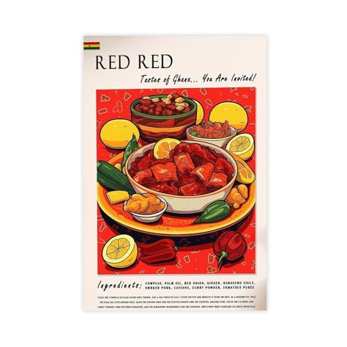 IYTAFGYT Leinwandposter, Motiv: Ghanaisches Essen, Schlafzimmer, Dekoration, Landschaftsdekoration, Geschenk, 60 x 90 cm, Rot von IYTAFGYT