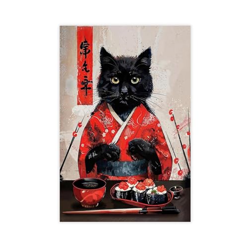 IYTAFGYT Leinwandposter mit Sushi-Katzen-Druck, Schlafzimmer, Dekoration, Landschaftsdekoration, Geschenk, 40 x 60 cm von IYTAFGYT